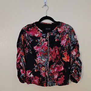 Black & Pink Floral Bomber Jacket